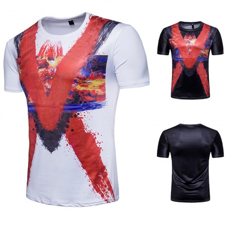 Men's 3D Short-Sleeved T-Shirt Splash Ink Graffiti Printing T-Shirt